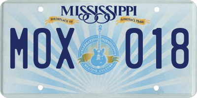 MS license plate MOX018