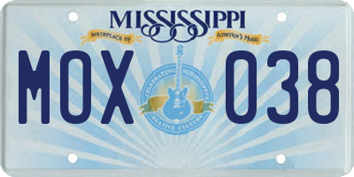 MS license plate MOX038
