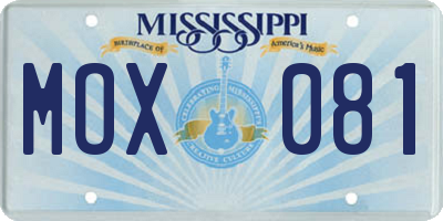 MS license plate MOX081