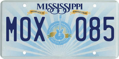 MS license plate MOX085