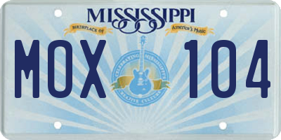 MS license plate MOX104