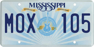 MS license plate MOX105
