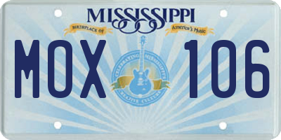 MS license plate MOX106