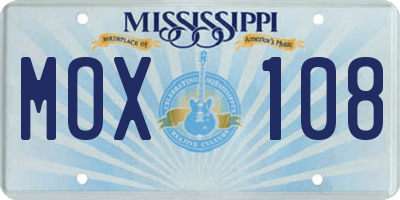 MS license plate MOX108