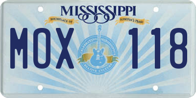 MS license plate MOX118