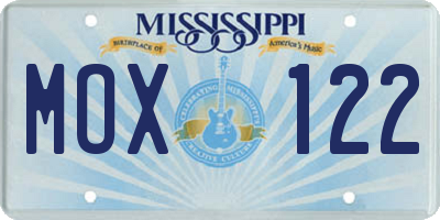 MS license plate MOX122