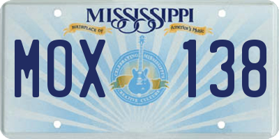 MS license plate MOX138