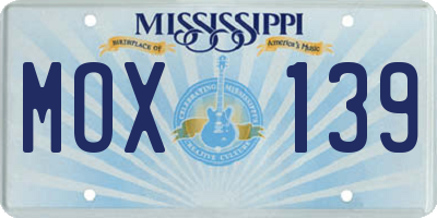 MS license plate MOX139