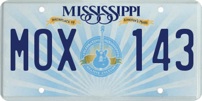 MS license plate MOX143
