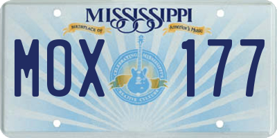 MS license plate MOX177