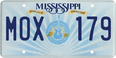 MS license plate MOX179