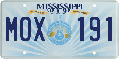 MS license plate MOX191