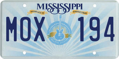 MS license plate MOX194