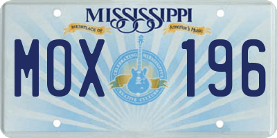 MS license plate MOX196