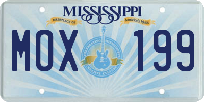 MS license plate MOX199