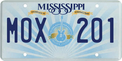 MS license plate MOX201