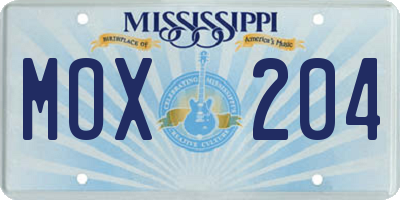 MS license plate MOX204