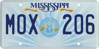 MS license plate MOX206