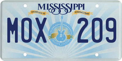 MS license plate MOX209
