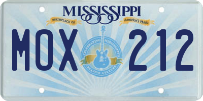 MS license plate MOX212