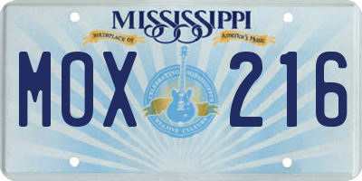 MS license plate MOX216