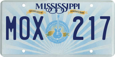 MS license plate MOX217