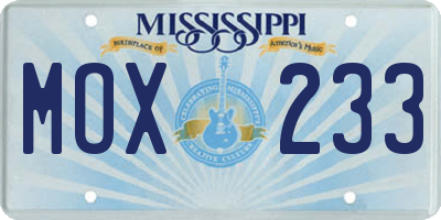 MS license plate MOX233