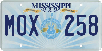 MS license plate MOX258