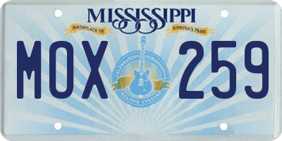 MS license plate MOX259