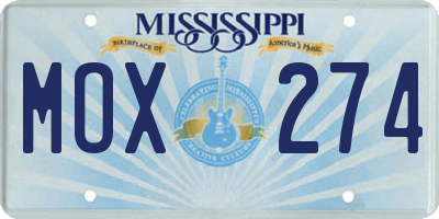 MS license plate MOX274