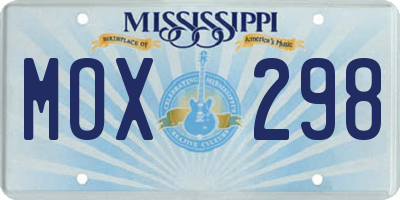 MS license plate MOX298