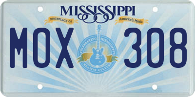 MS license plate MOX308