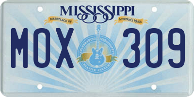 MS license plate MOX309