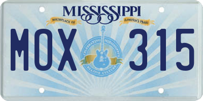 MS license plate MOX315