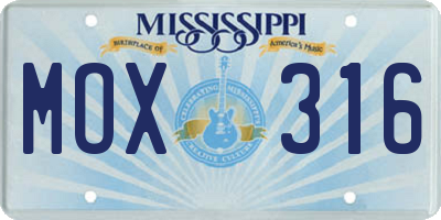 MS license plate MOX316