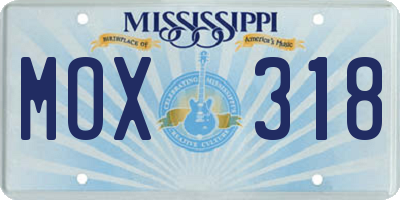 MS license plate MOX318