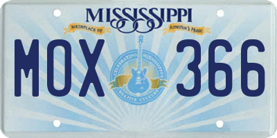 MS license plate MOX366