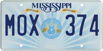 MS license plate MOX374