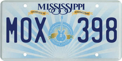 MS license plate MOX398