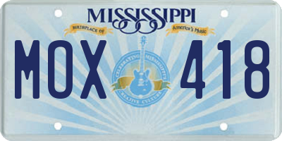 MS license plate MOX418