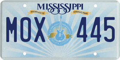 MS license plate MOX445