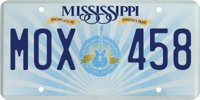 MS license plate MOX458