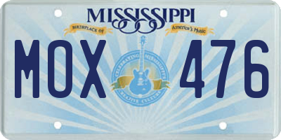 MS license plate MOX476