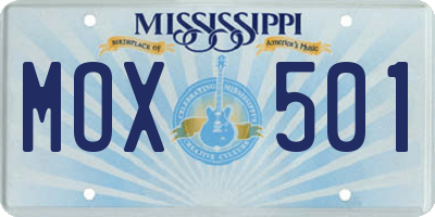 MS license plate MOX501