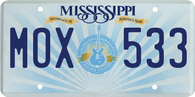 MS license plate MOX533