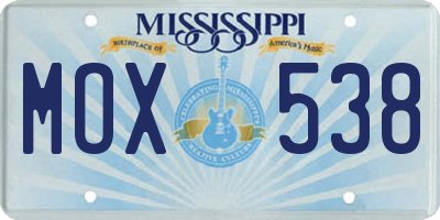 MS license plate MOX538