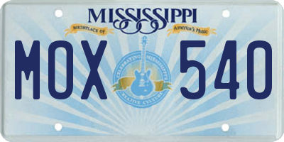 MS license plate MOX540