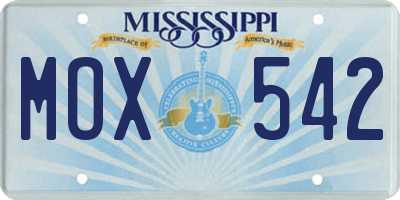 MS license plate MOX542