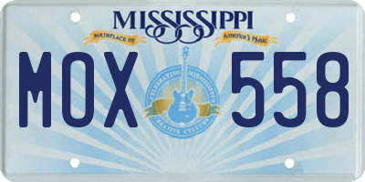 MS license plate MOX558