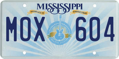 MS license plate MOX604